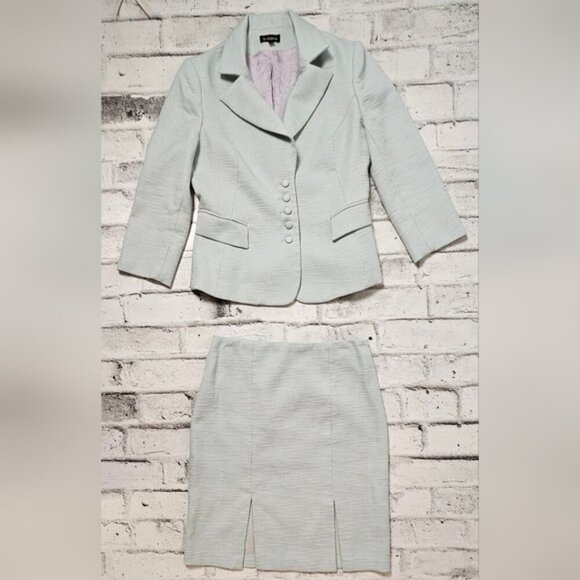 Y2K Le Chateau Blue & White Tweed Skirt and Blazer Jacket Suit Set. - Picture 2 of 16